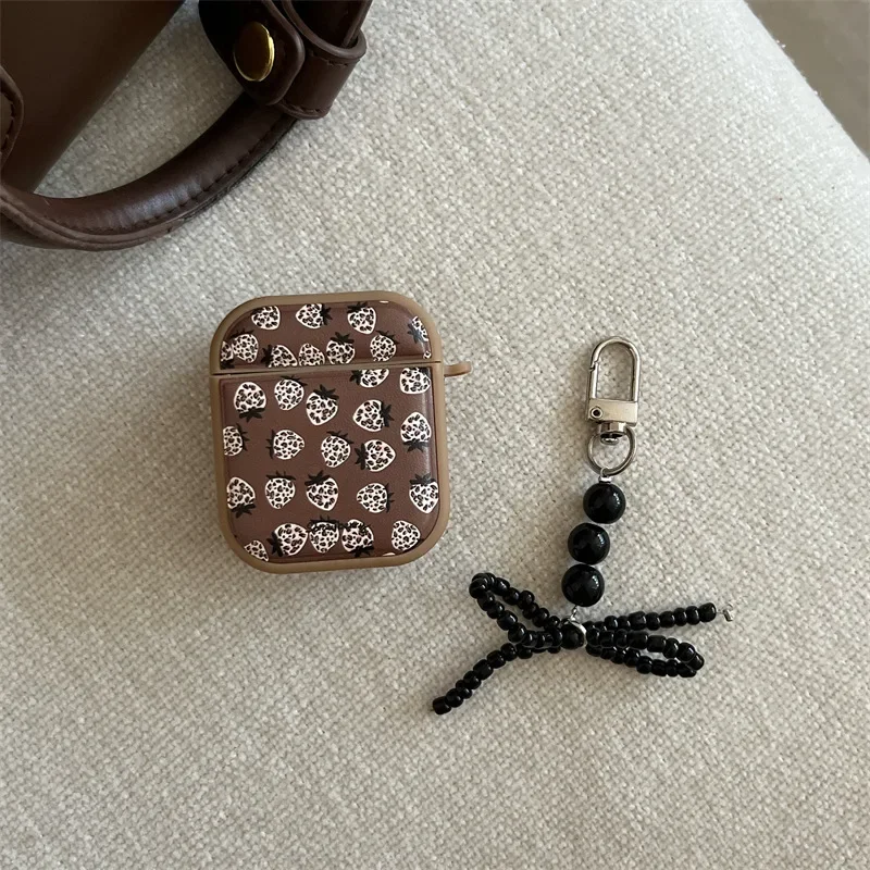 Black Beads Bowknot Pendant Case for AirPods 4 Airpod 1 2 3 Pro Pro2 Bluetooth Earbuds Protective Earphone Case Cover
