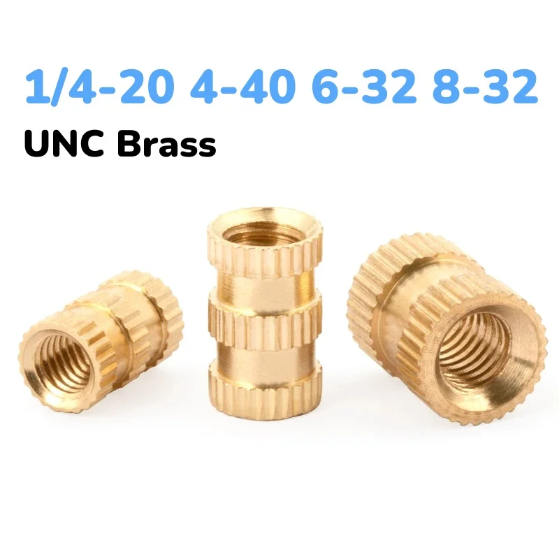 UNC Heat Brass Insert Nut 1/4-20 4-40 6-32 8-32 Knurled Insertnut Hot Melt Molding Injection Nuts 3D Printer