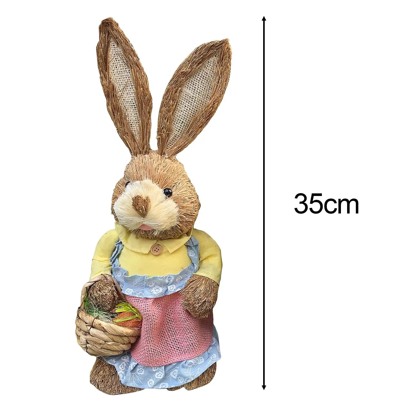 14inch Cartoon Easter Bunny Straw Figure Ornament Lovely Photography Props Handmade for Spring Party Garden Versatile