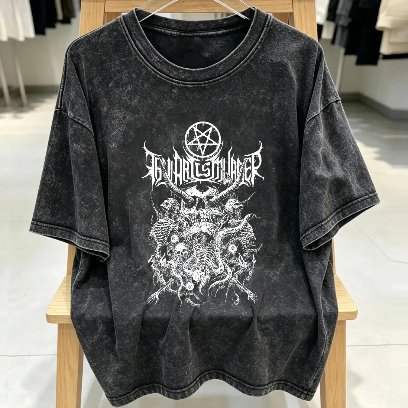washed T Shirt thy art is murder riddick skull pile vintage Washed Casual Versatile Breathable Top For Everyday Wear