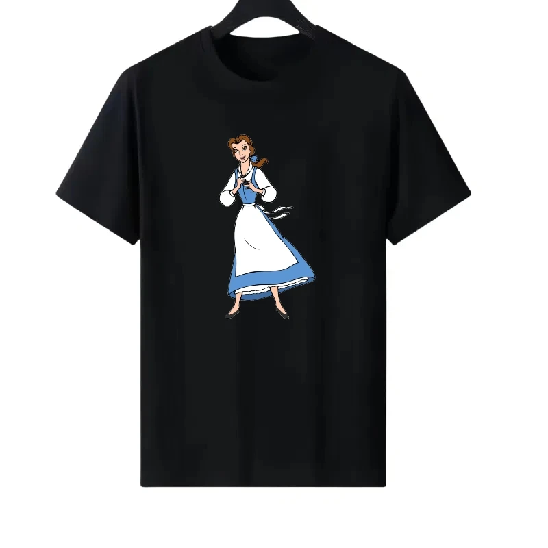 

Disney Beauty And The Beast Pattern Woman Funny Round Neck Parent-child Clothing Ladies Cheap Short Sleeves T-Shirt Sweatshirts