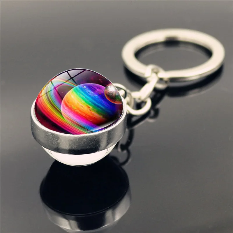 Solar System Planets Keychain for Kids Planet Series Pendant Sun Moon Mars Double Sided Glass Ball Keychain Jewelry Wholesale