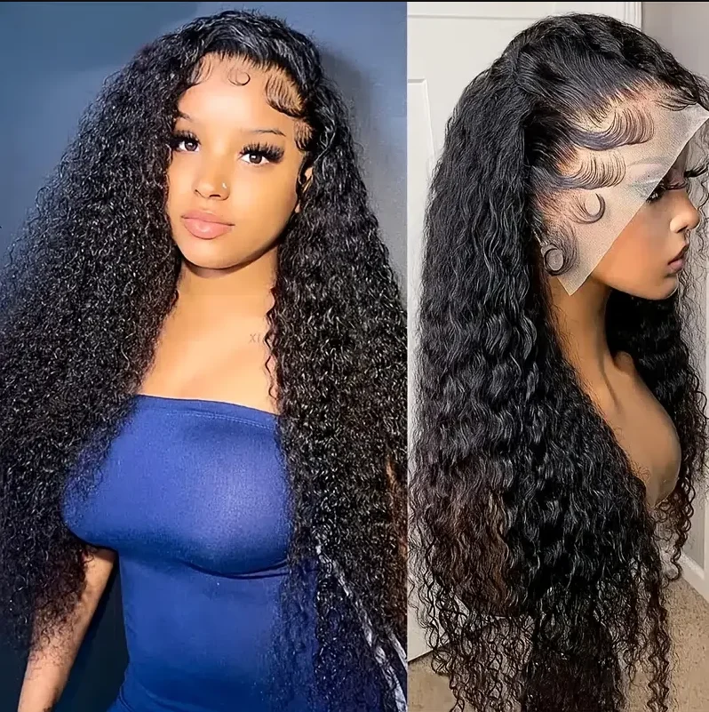 

180% Human Hair Wig Cover Deep Curly Brazilian Transparent Lace Front Wigs Wet Wavy Human Hair 13x4 Ear To Ear Lace Frontal Wigs