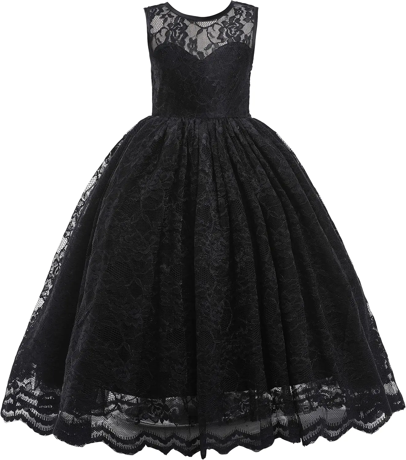 

Long Full Lace Flower Girls Dress A-Line Bridesmaid Wedding Tulle Birthday Formal Party Ball Gown for Girls