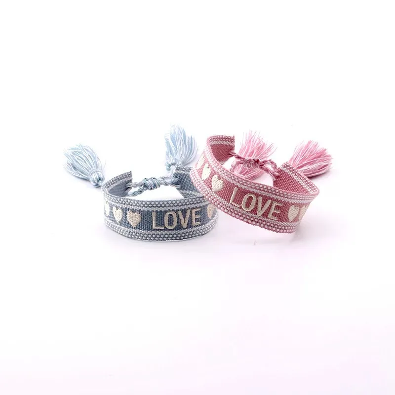 Bohemia National Style Creative Hand-woven Colorful Embroidery Letter Bracelet For Women Adjustable Wrist Strap Fashion Jewelry