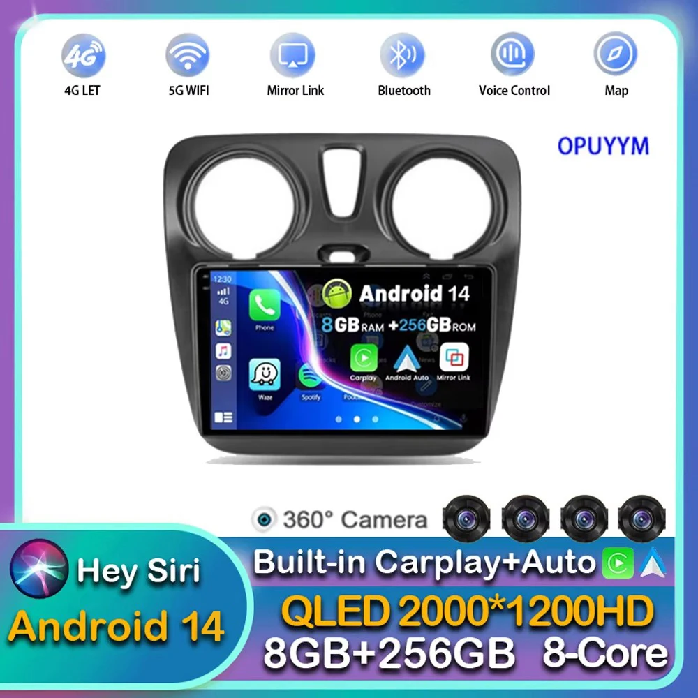 

Android 14 Carplay Auto Car Radio For Renault Lodgy Dacia Dokker 2012 - 2020 Multimedia GPS Player Stereo WIFI+4G 360 Camera DSP