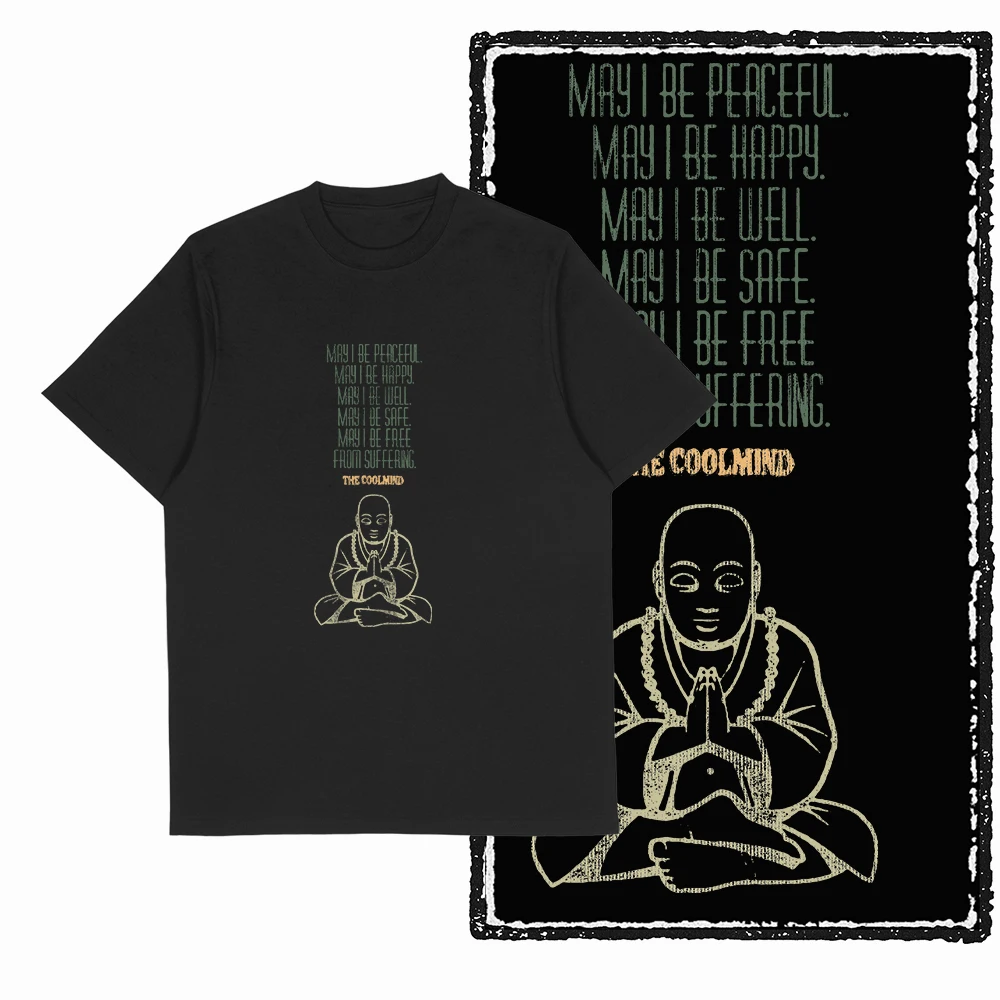 Coolmind X0050 Retro Vibe Thinker buddha Tee cotton exclusive graphic men tshirt big size streetwear t shirt for men tee shirts