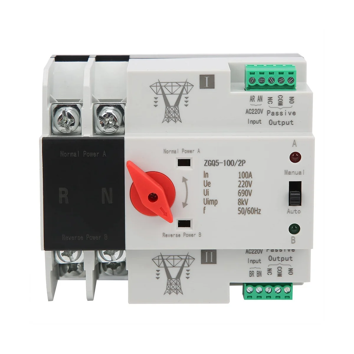 

Переключатель коробки передач 220V ZGQ5-100/2P, автоматический переключатель с двойной мощностью, 2-сторонний контроллер