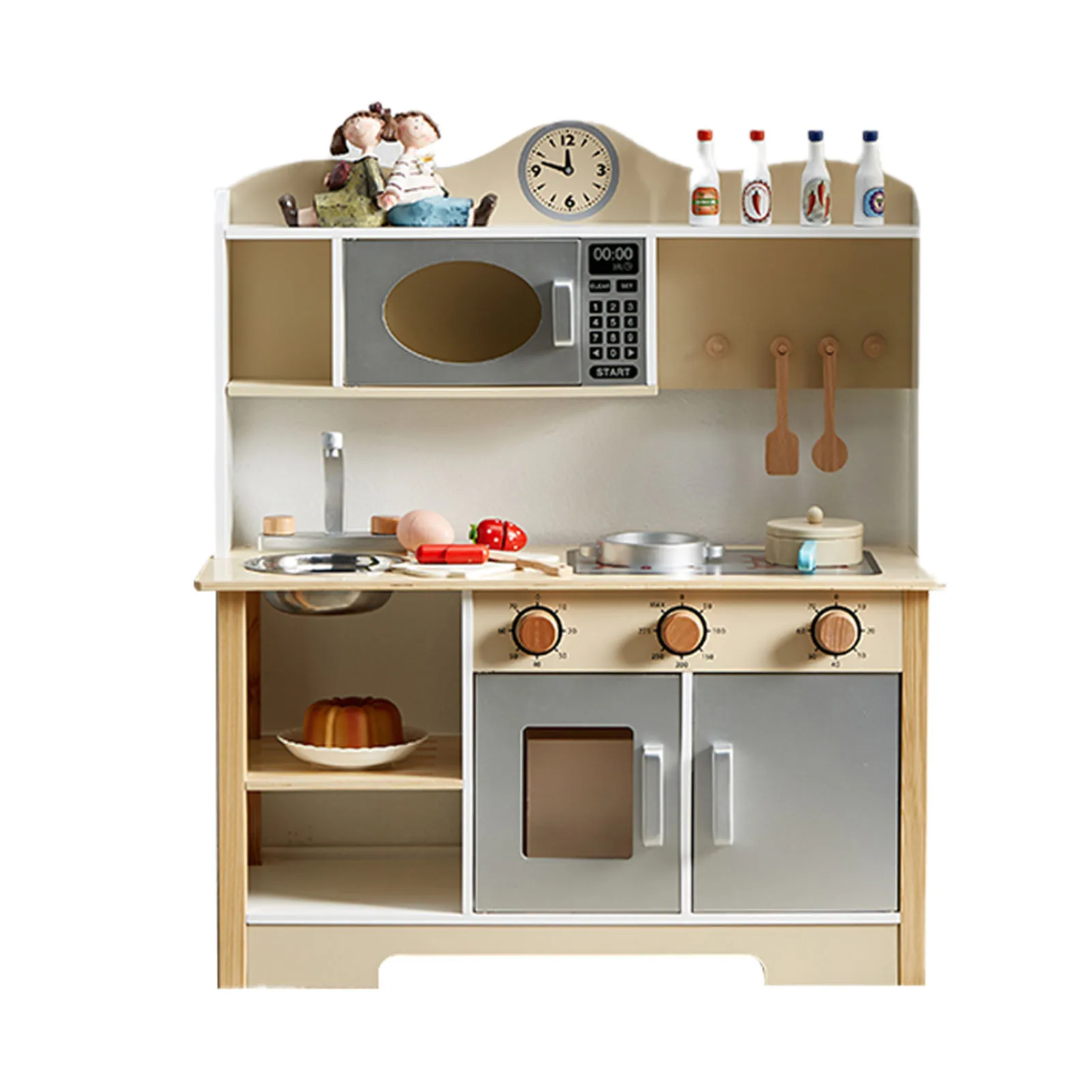 木製プレイキッチンセット 幼児用キッチンプレイセット リアルな幼児用キッチンプレイセット オーブン付き食器洗いシンク付き 子供用