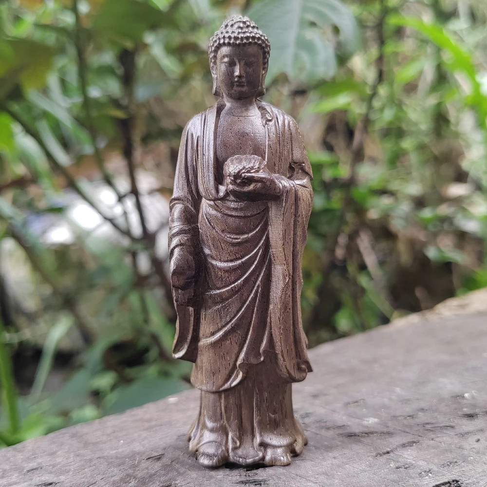 Wooden Buddha Statue Ornament, Hand-Carved, Eastern Aesthetics, Classic Style, Suitable for Holiday Decorations, Party Decorations, Christmas Gifts, Office, Creative Desktop Ornaments, New Year Gifts, Housewarming Gifts