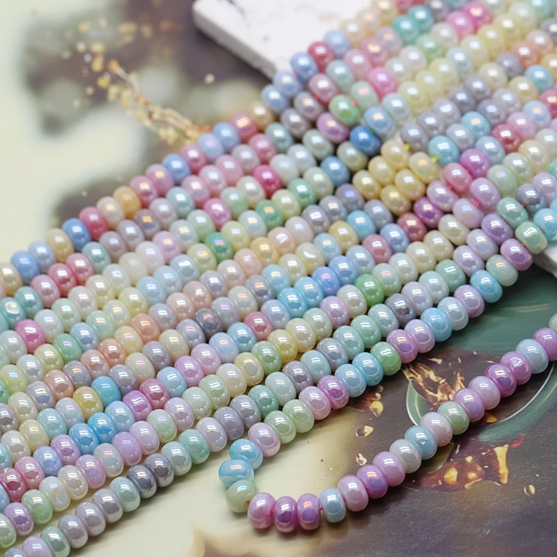 5x8mm 70pcs/strand Mixed Color Glass Bead Wheel Flat Round Loose Beads for Jwelry Making DIY Handmade Cotton Thread Beaded