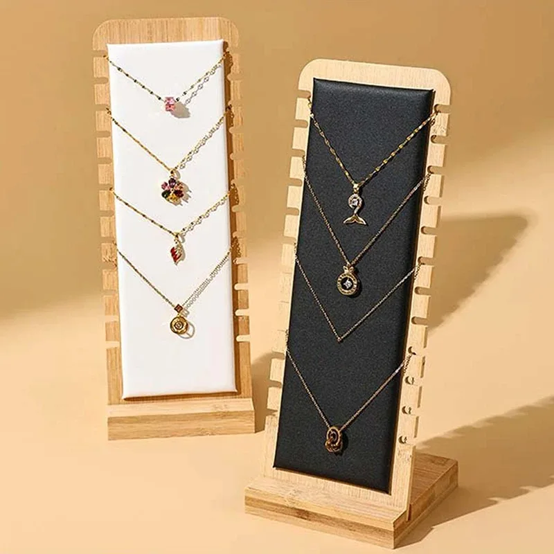 New Solid Bamboo Wood Jewelry Display Stand Necklace Showcase Holder Pendant Long Chain Handing Organizer Holder For Necklaces image 3