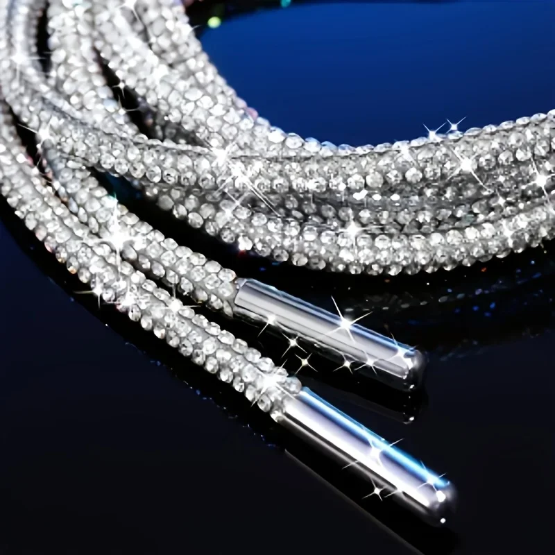 4PCS Shiny Diamond Lace - Heavy Metal Ring Shining Rope Suitable for Sports Shoes, Boots, Sweatpants, Hoodies