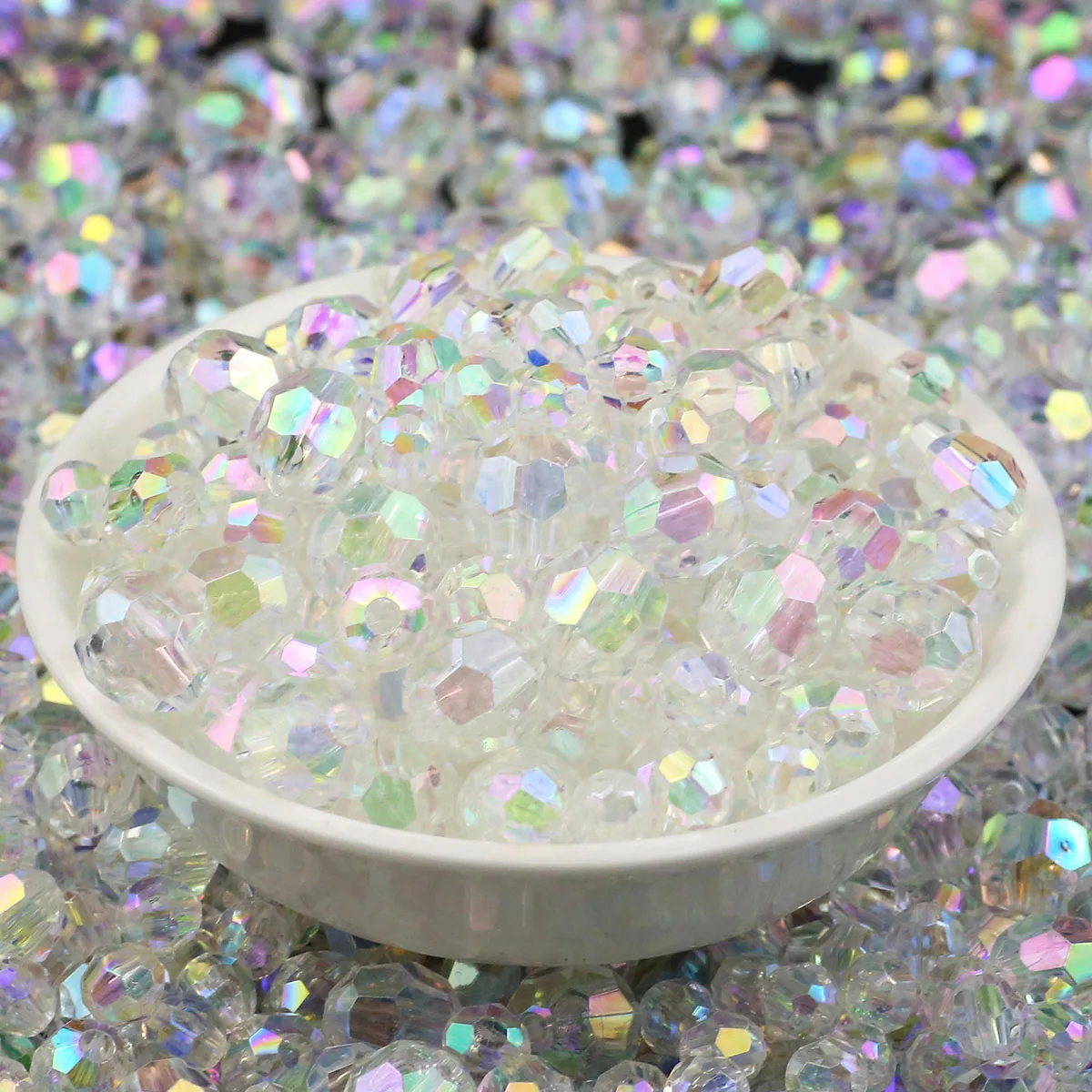 50-200pcs/Lot 6 8 10mm Faceted Round Acrylic White Color Transparent Spacer Loose Beads For Jewelry Making Bracelet Neckalce DIY