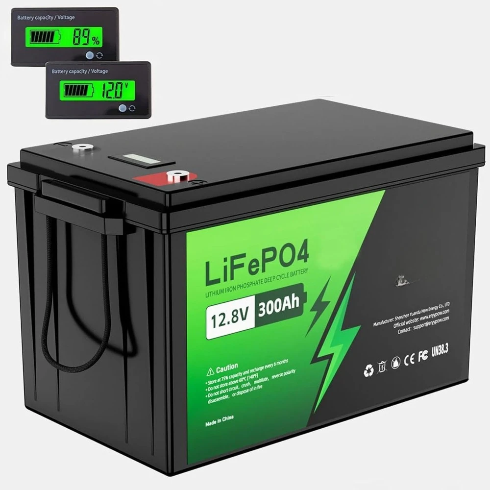 

12V 300Ah LiFePO4 Battery with 200A BMS and LCD Voltmeter, Up to 15000 Cycles Rechargeable Lithium Iron Phosphate, Customized