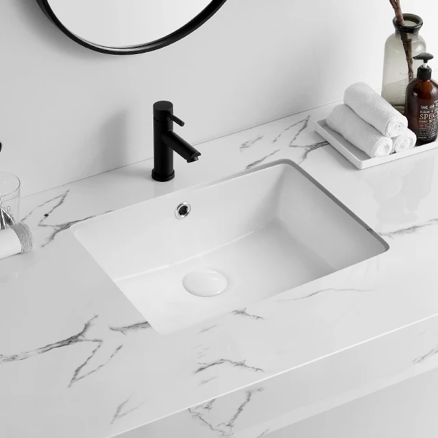 Solid Surface Flat Back Square Under Counter Ceramic Wash Basin Recessed Bathroom Cabinet Vanity Sink