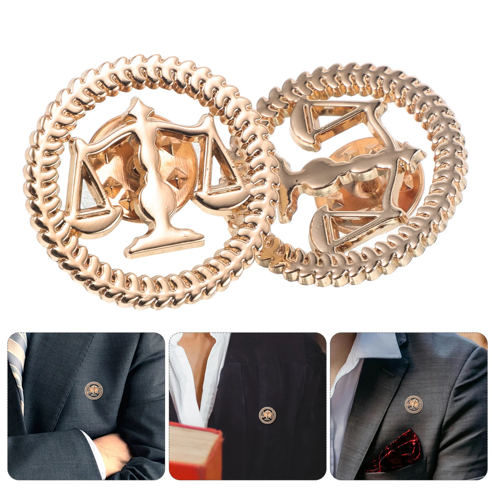 Broche de abogado, Pin de solapa de Metal para hombres y mujeres, estudiantes de la ley, traje a escala de justicia, abrigo, camisa, regalo legal, accesorio de juego de rol, 2 uds.