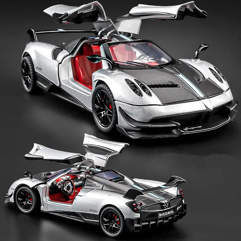 Pagani huayra-子供用合金スポーツモデル,スケール1:24,ダイキャストメタル,レーシングカー,車両モデル,音と光,シミュレーションコレクション,おもちゃのギフト