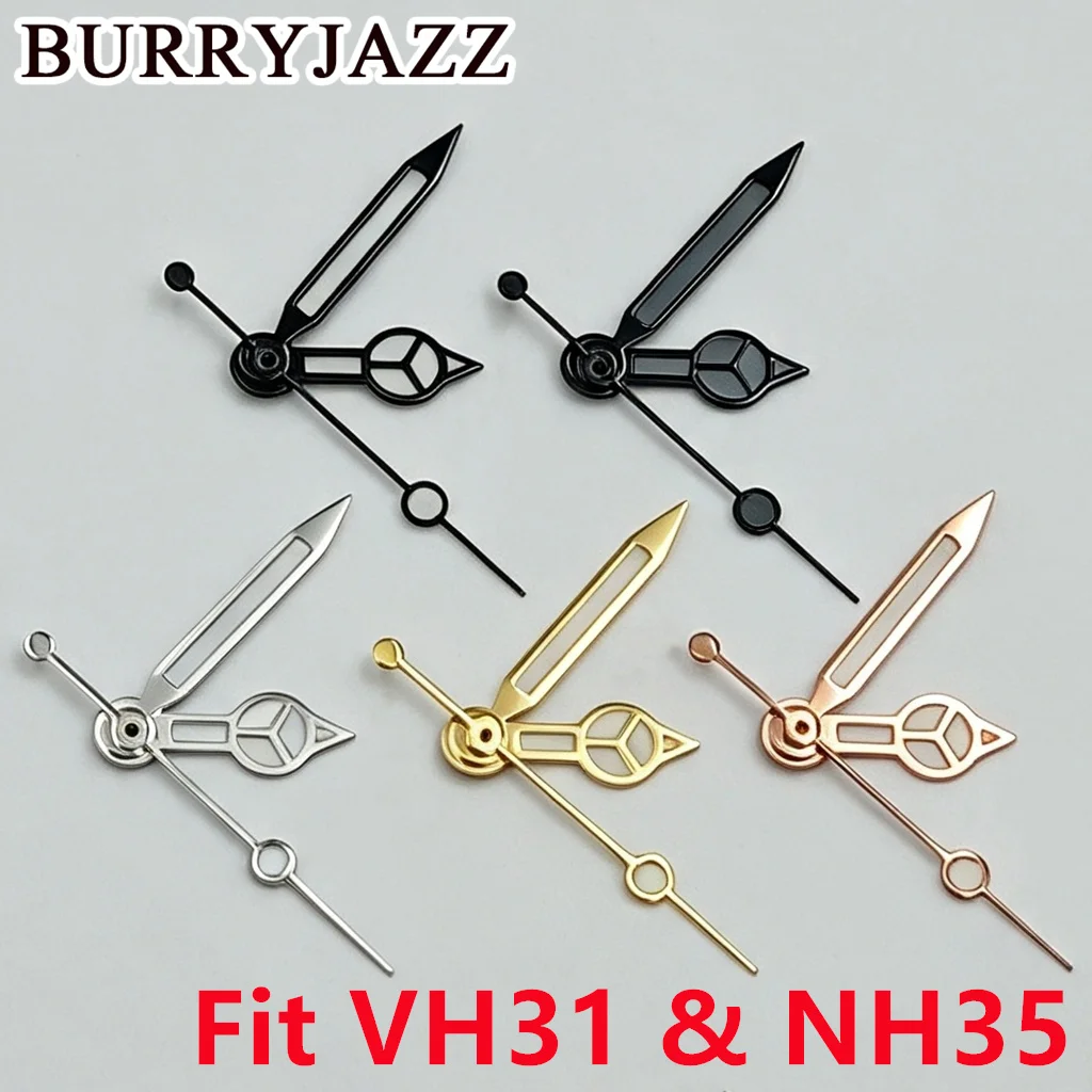 Mercedes‑Style Watch Hands Set C3 Green Luminous Black/Silver/Gold/Rose Gold Fit VH31  NH35 NH36 Mechanical Replacement Parts