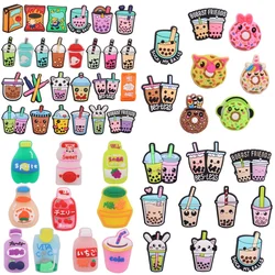 8-26Pcs Kawaii Colorful Soft Drinks Bubble Tea Donut PVC Shoe Charms For Clogs Pins Sandals Garden Shoes Ornament Kid Party Gift