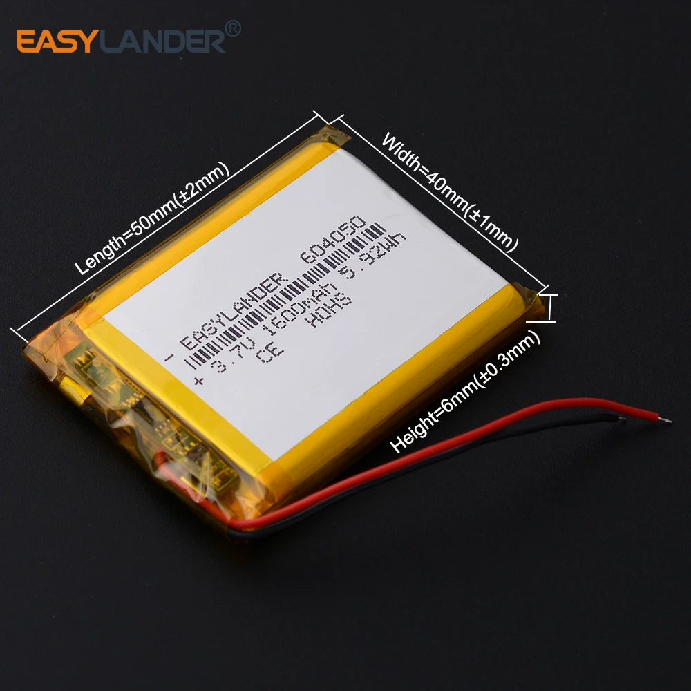 €3 VAT Included 10Pcs/Lot 604050 3.7V 1600mAh Rechargeable Li-Polymer Li-ion Battery with silicone Wires