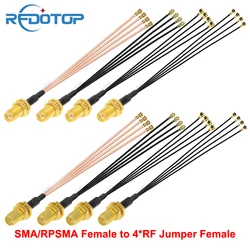 4ĆuFL/IPX/MHF4 Female to RPSMA/SMA Female Connector Φ1.13/Φ1.37/RG178 RF Cable Pigtail 4Splitter Wifi Antenna SMA-4uFL RF Jumper