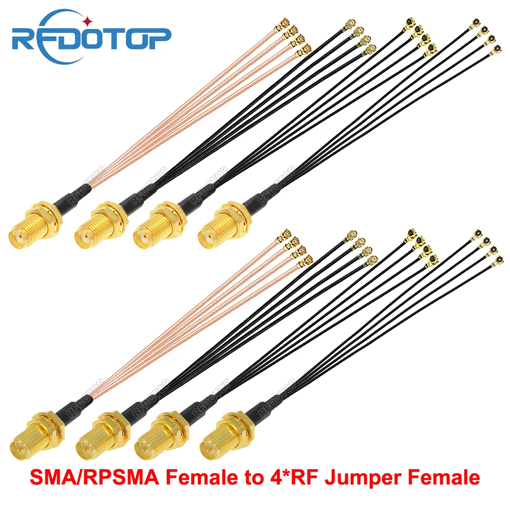 4×uFL/IPX/MHF4 Female to RPSMA/SMA Female Connector Φ1.13/Φ1.37/RG178 RF Cable Pigtail 4Splitter Wifi Antenna SMA-4uFL RF Jumper