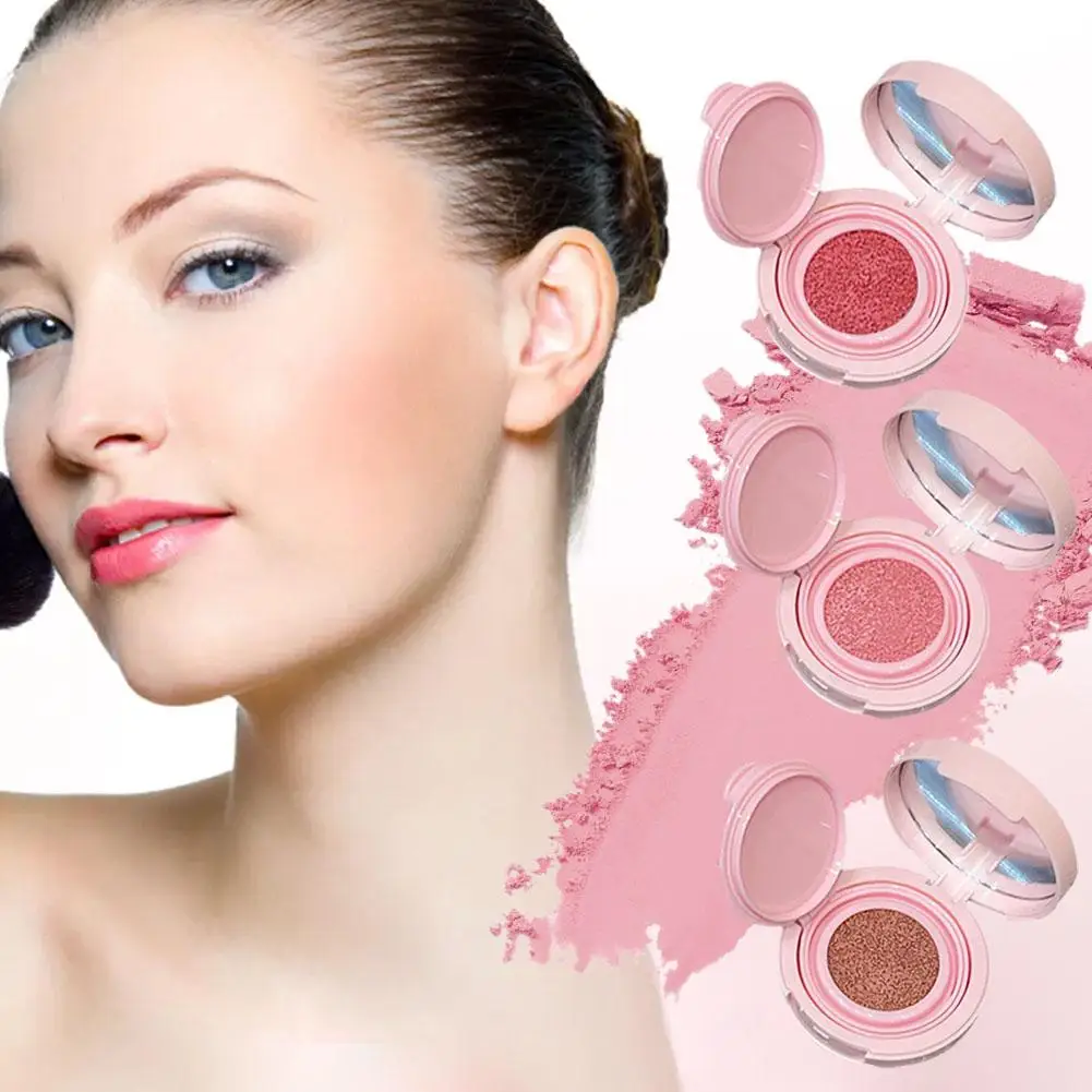 Moisturizing Air Cushion Powder Blusher Mud With Puff Blush Natural Makeup Cream Soft Blush Fog Face Cheek Whitening Bright C3F6