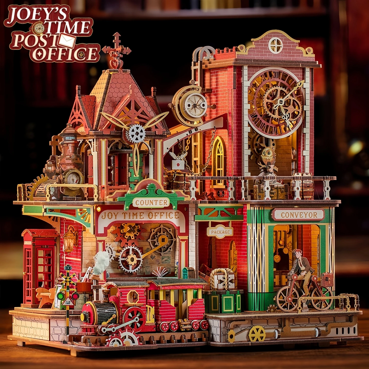 DIY Wooden Joey's Time Post Office Cottage Figurines Miniatures Kits Mini Casa for Friends Birthday Gifts Toys Home Decor Crafts