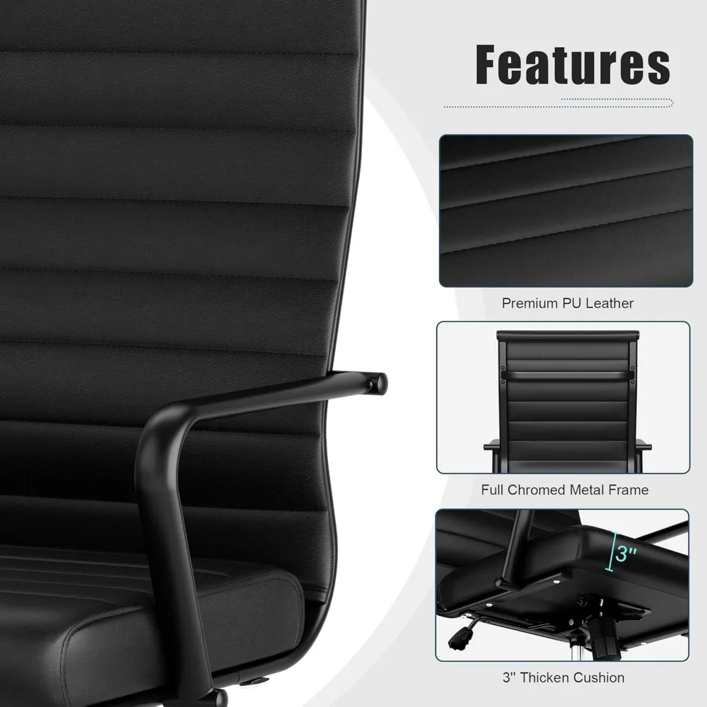 Leather Office Desk Chair, Conference Room Chairs Executive Chair Ribbed, Ergonomic Height Adjustable Swivel Rolling