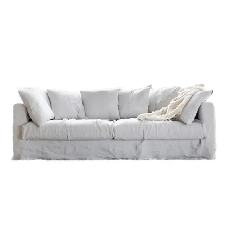Three-person fabric sofa, down removable and washable Internet celebrity ins sofa B & B model room cotton and linen sofa