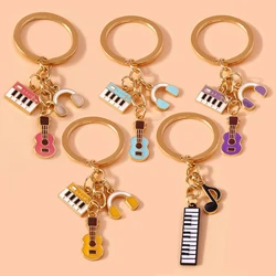 Aihua Enamel Musical Instrument Keychains Piano Violin Earphone Music Notes Keyrings For Women Girls DIY Handbag Pendant