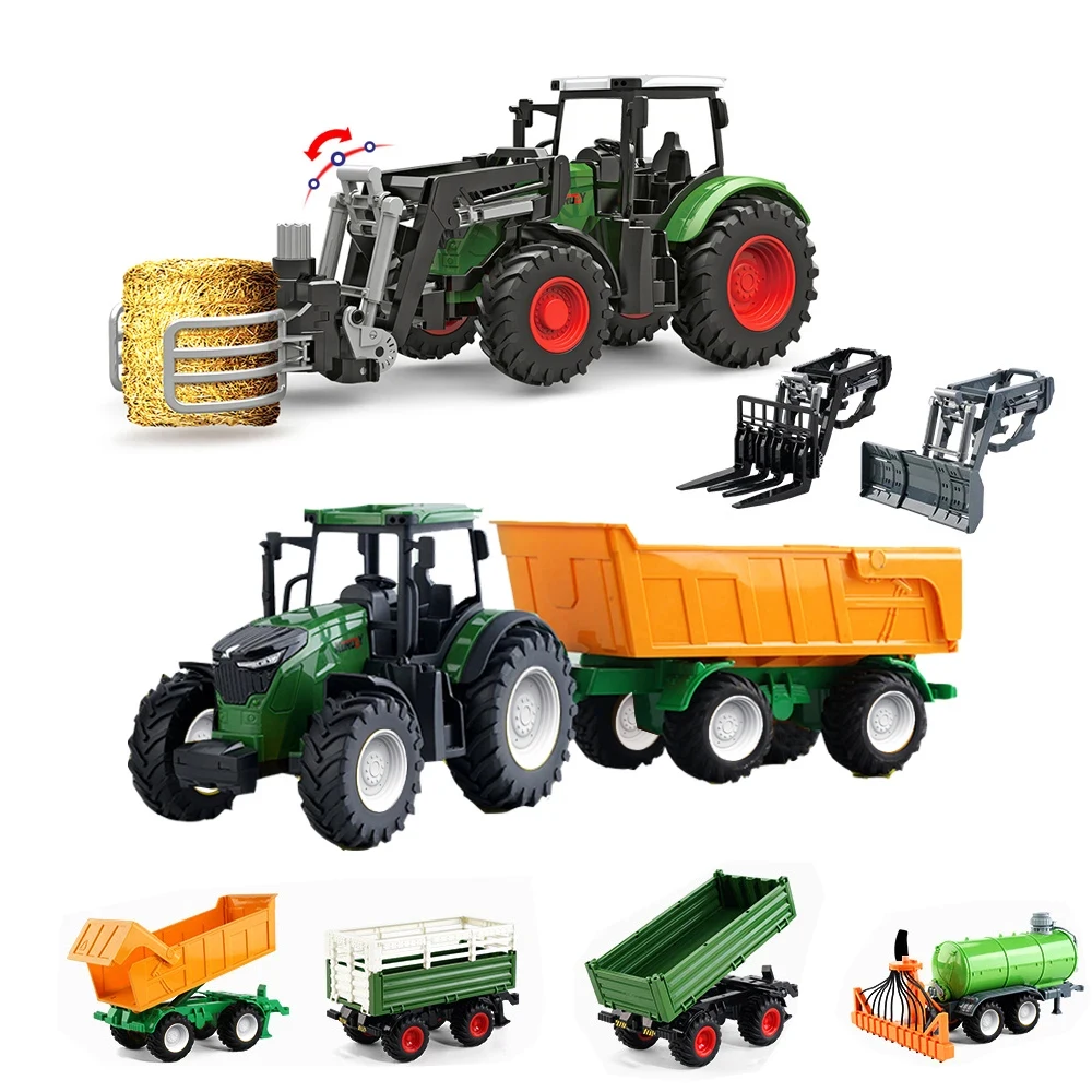 1: 24 Farm Tractor Trailer Transport Vehicle Simulation Agricultural Machinery Inertia Engineering Vehicle Boy Car Toy Gift