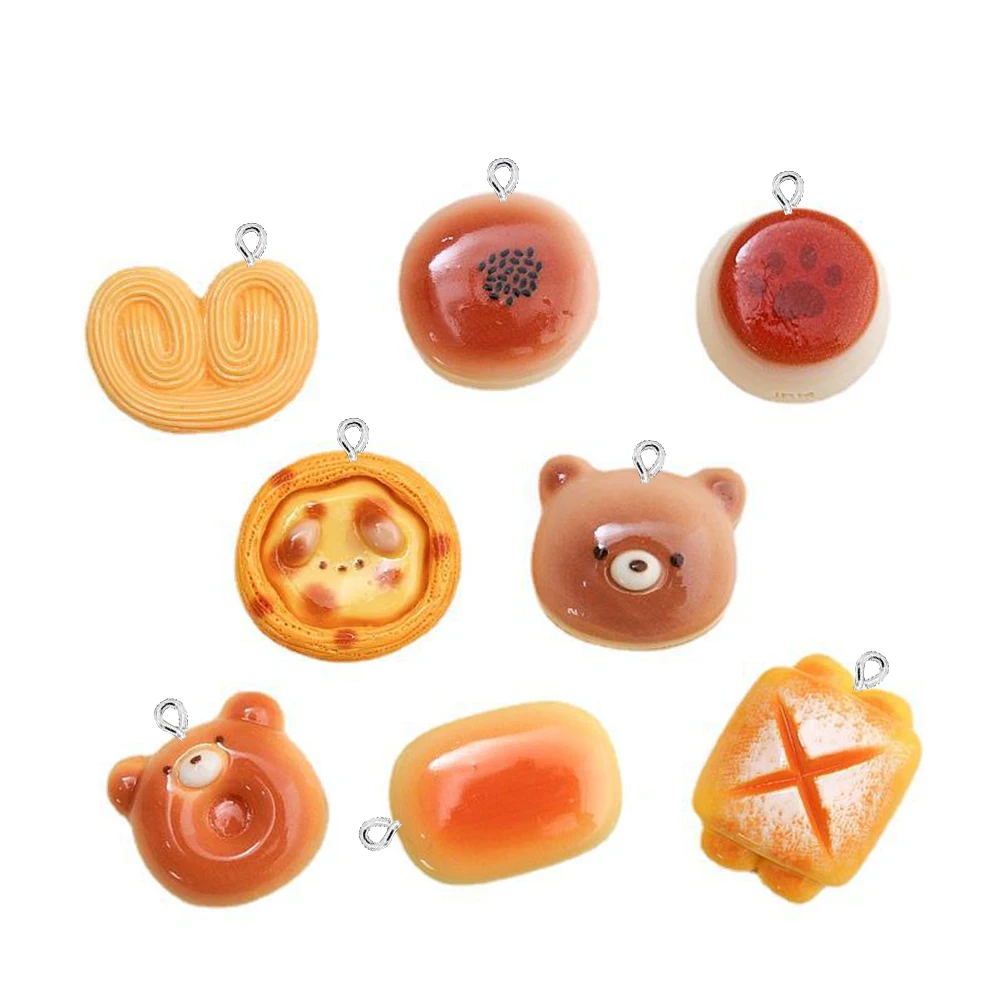 10PCS Shiny Cartoon Bear Bread Series Flat Back Charms For Earrings Bracelet Hairpin DIY Jewelry Pendants Decoration Accessories