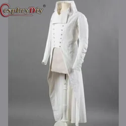 Cosplaydiy Regency Men's white Tailcoat Military Jacket Men's 18th Century Colonial Military Uniform Medieval Victorian Costumes