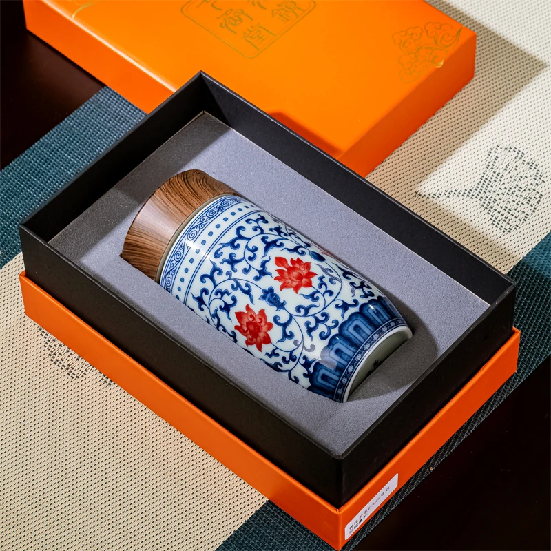 

Цзиндэчжэнь Cerc чайная чашка сине-белая глазурованная внутренняя термопортативная большая чашка для заваривания чая емкостью энергетическая чашка удобная чашка