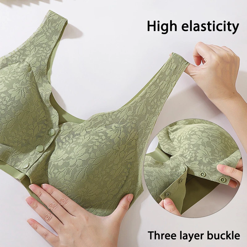 Soft Cups Before The Button In The Elderly Underwear Breathable Women Without Steel Ring Tank Top Lace Large Size Bra For Women