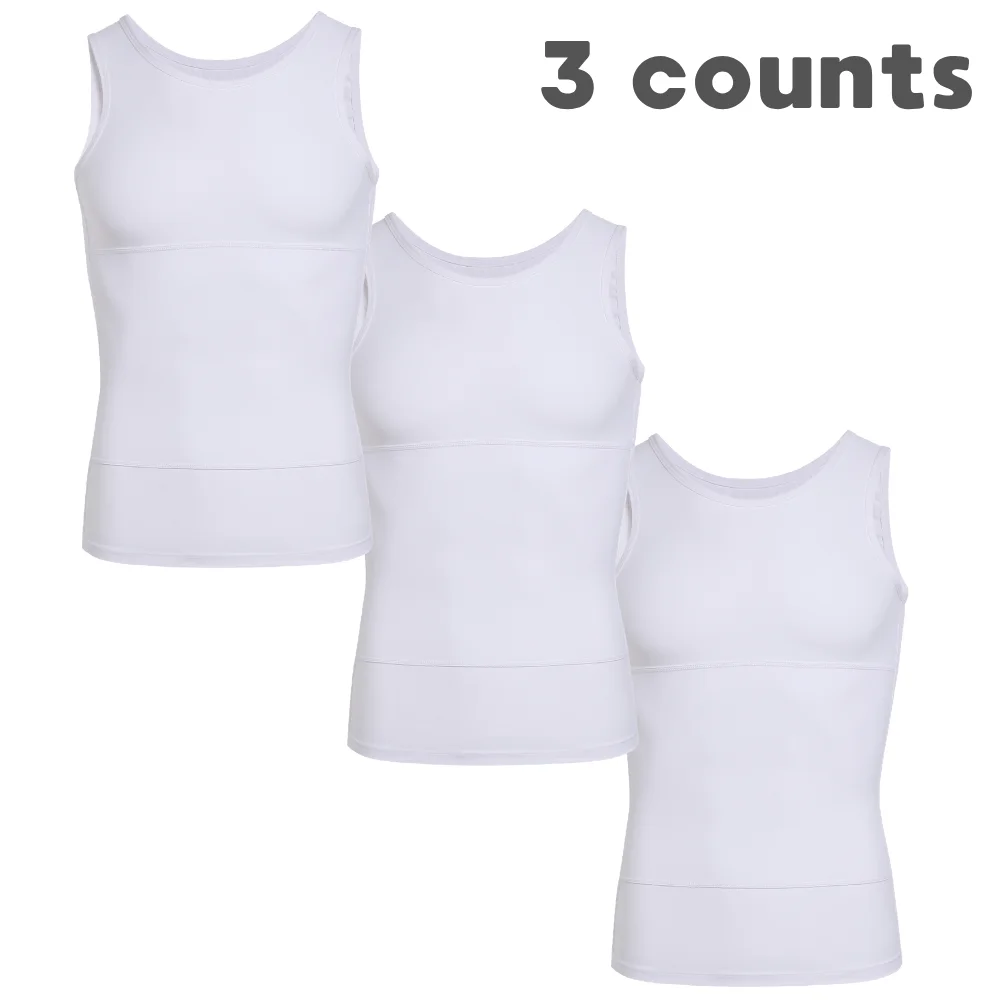 3 Pieces of Men's Shapewear, Shark Skin Vest, Bottom Layer Sports Slimming Compression Sweatshirt Vest, Abdominal Control Slimmi