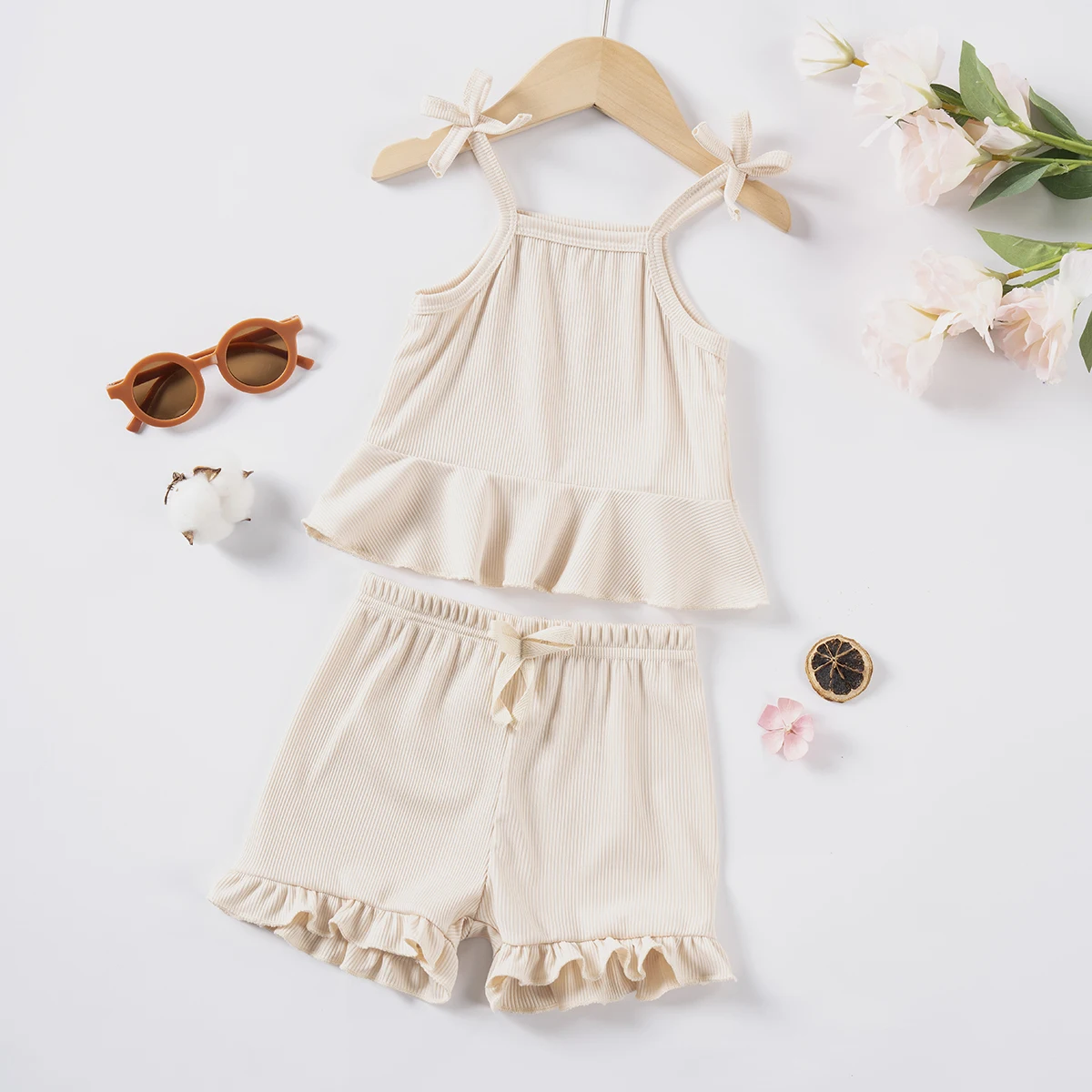 Zestawy ubrań dla dzieci nowe Baby Girl Camisole Top + koronkowe szorty 2 sztuki letnie stroje dla dzieci