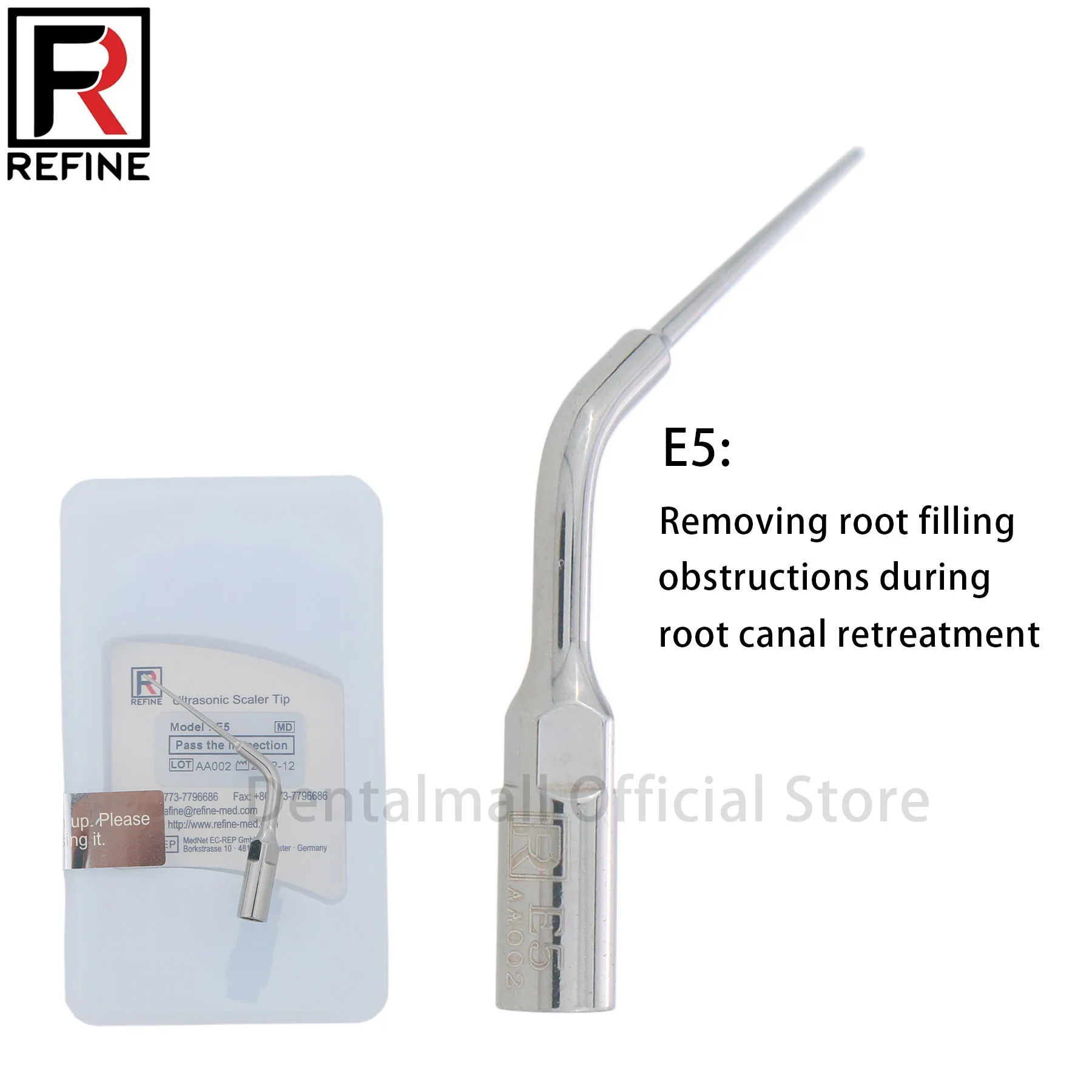 1/5PC REFINE Dental Ultrasonic Scaler Endo E5 Tip Perio Root Canal Removing Root Filling Obstructions During Root Canal Retreatm