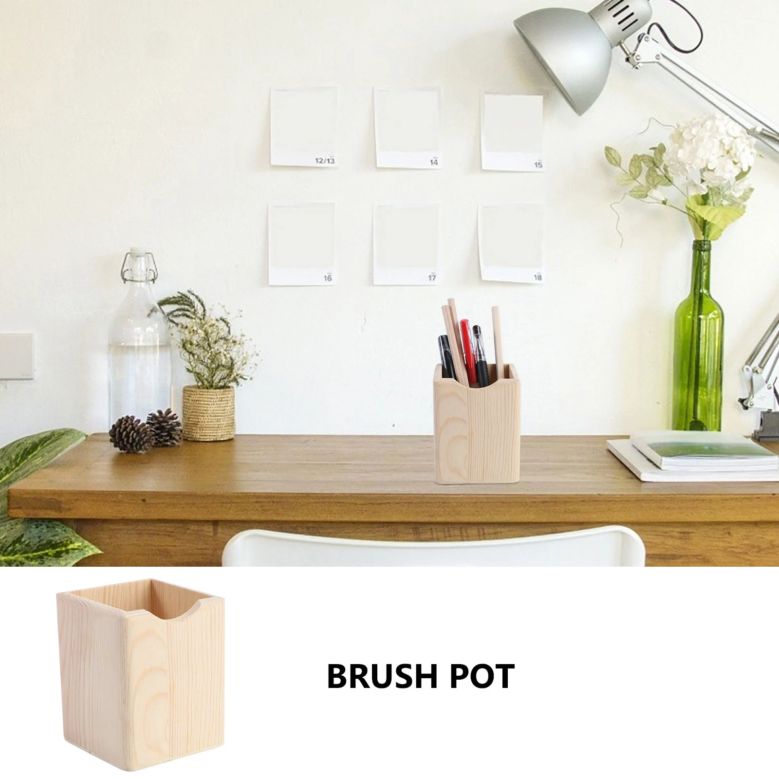 

2 pcs Wooden Diy Box Container Unfinished Solid Color Thickened Pen Holder Pencil Holder For Office Home Organizer Gift