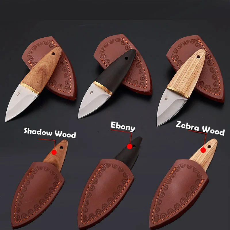 CNC High Hardness D2 Handle MINI Knife With Leather Holster EDC Express Pocket Knife Outdoor Tool KeyPendant Hung On The Belt