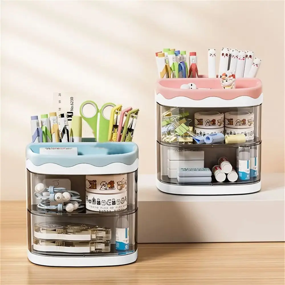 

Cute Portable Desk Organizer Acrylic Multi-Section Drawer Dividing Box Multifunctional Pencil Case Home Office School