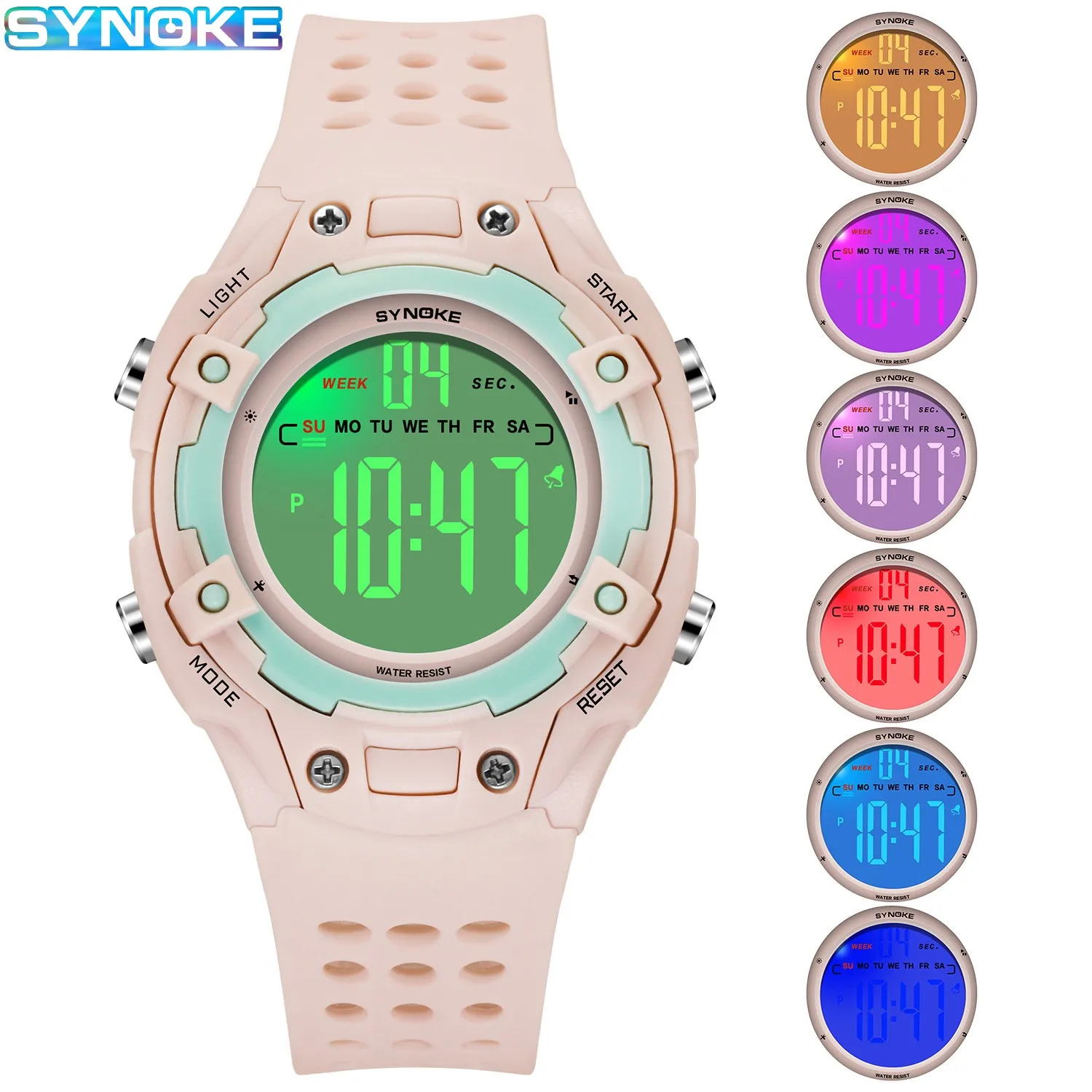 Synoke Digital Watches Lady Sports Luminous Multifunction Waterproof Chrono Wristwatch Outdoor Girls Fashion Student Watch