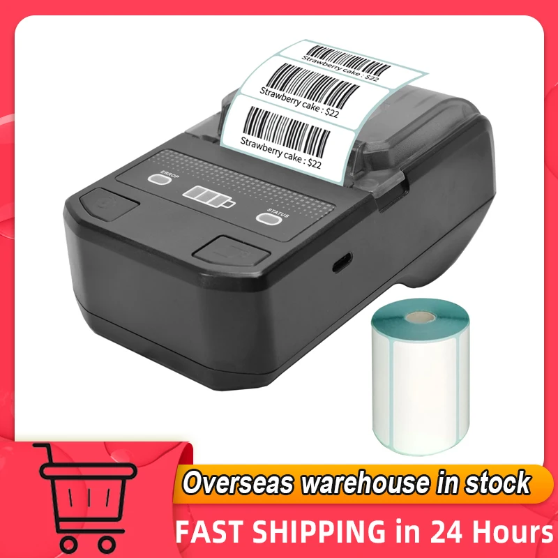 Portable 58mm Thermal Label Maker Wireless BT Mini Label Printer Barcode Printer with Rechargeable Battery for Warehouse Label