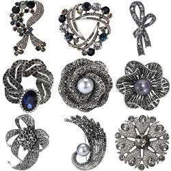 Rhinestone Vintage Rose Brooches for Women Unisex Pearl Bow Flower Plant Pins Office Party Friend Gifts Jewelry Accessories