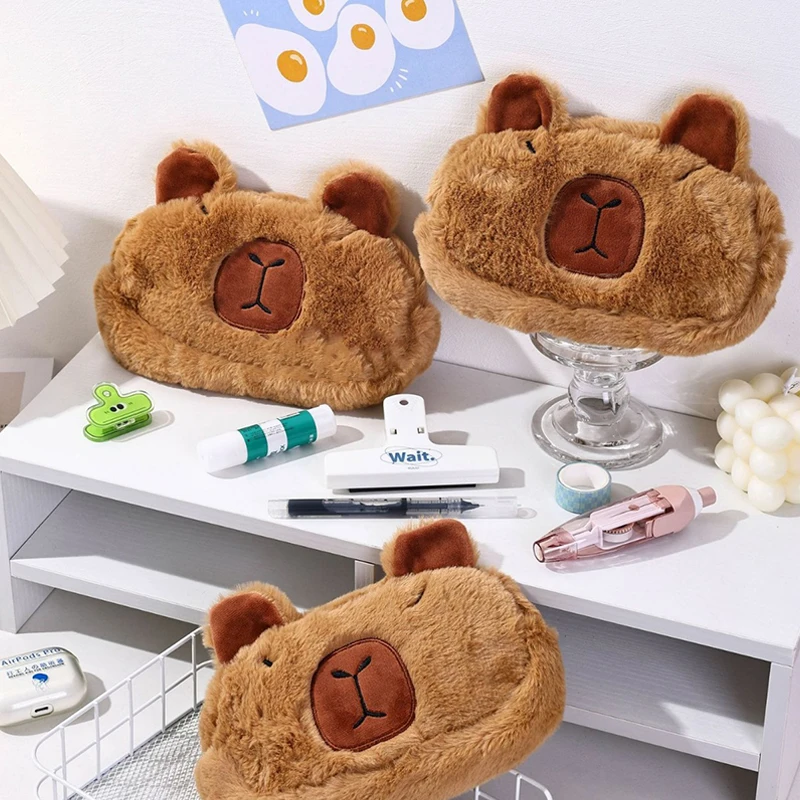 Cute Capybara Plush Pencil Case Cosmetic Bag Guinea Pig Pen Pouch Large Capacity Pencil Bag School Supplies Stationery Box