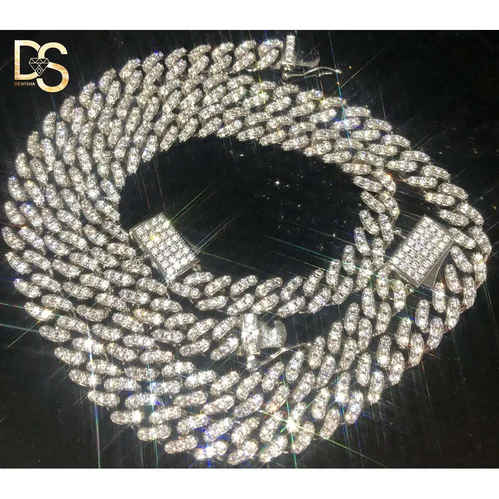 Selling 8mm Width Rapper S925 Sterling Silver Vvs Moissanite Necklace Jewelry Cuban Chain for Men