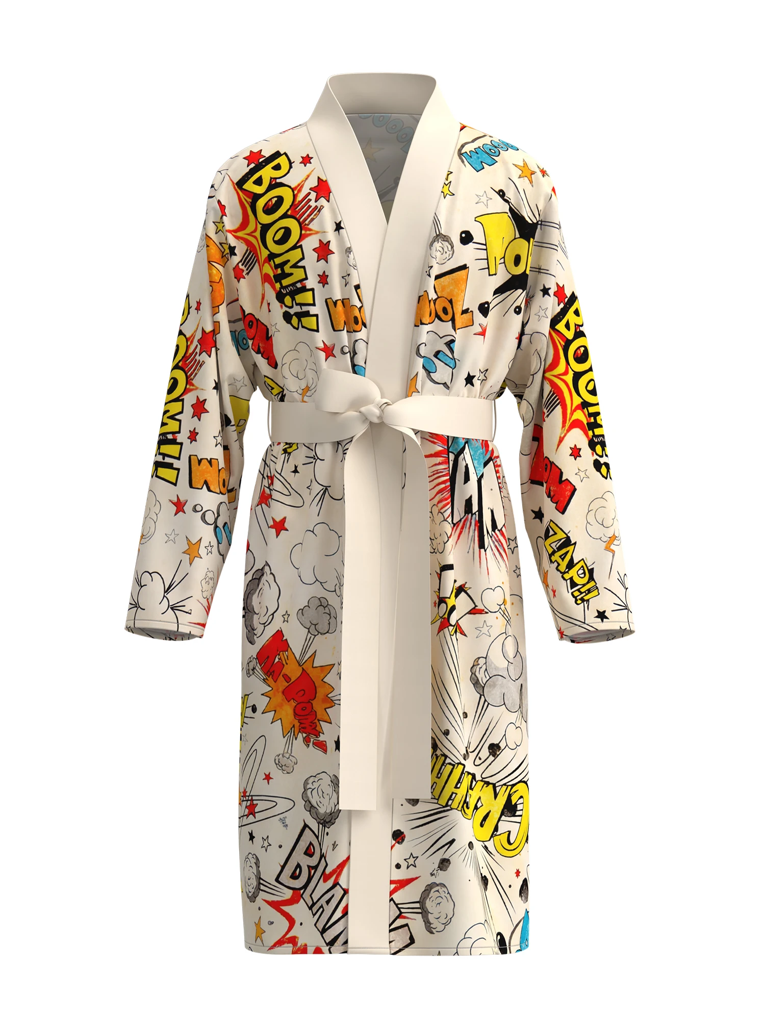 

Men's American comic style printed bathrobe, retro pop art onomatopoeia pattern long-sleeved home clothes, casual nightgown