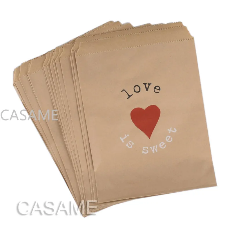 New Style Love Is Sweet Wedding Candy Bag Party Favor Paper Bags Heart Love Printed Paper Craft Bags Bakery Bags Valentine\'s Day